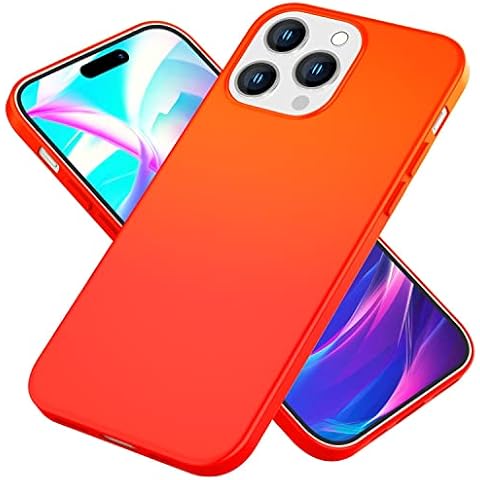 NALIA Neon Silicone Cover compatible with iPhone 14 Pro Case, Intense Color Non-Slip Velvet Soft Rubber Coverage, Shockproof Colorful Smooth Protector Thin Rugged Mobile Phone Bumper, Color:Orange Cover