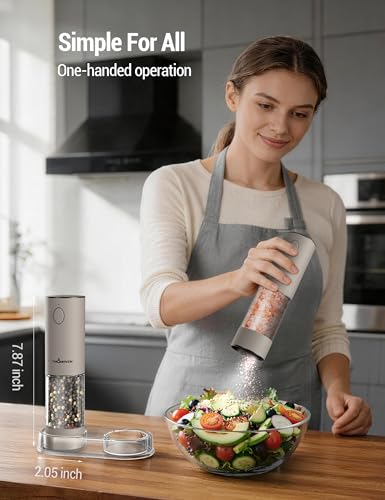 Image of ThermoMaven Electric Salt and Pepper Grinder Set, 110ml Larger Rechargeable Automatic Salt and Pepper Mill Grinder with 6 Adjustable Coarseness, Electric Salt and Pepper Shakers, LED, Greige