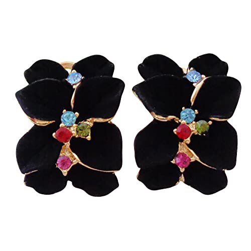 Navachi 18k Gold Plated Colorful Crystal Multi-color Enamel Leaves Flower Omega Back Earrings