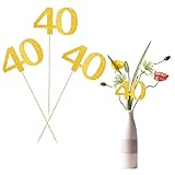 12 Pieces Double Sided Glitter 40th Birthday Centerpiece Sticks Number 40 Cake Topper Picks Gold...