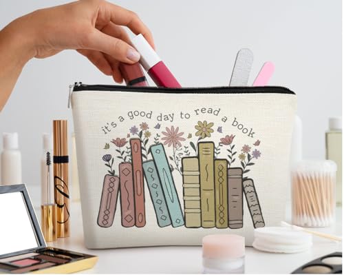 EXUQO Book Lover Gifts Small Makeup Bag,It's A Good Day To Read A Book Cosmetic Pouch,Book Lovers Librarian Gifts for Women Girls,Bookish Gift,Bookworm Gifts4