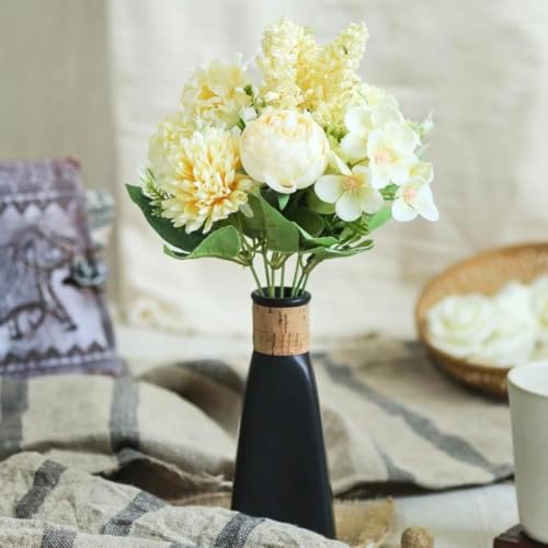 Image of SATYAM KRAFT 6 Pcs Artificial Multiflora Flower Roses Fake Sticks Bunch Decorative Items for Home Decor, Bouquets, Bedroom, Living Room, Wedding, Festive Decor (Without Vase)