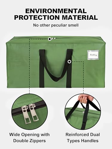 Image of HOMESURE Supports 200lbs Heavy Duty Moving Bags - Strong Zipper & Wrap-Around Handles - Water-Resistant Storage Totes, Durable Alternative to Moving Boxes - 4 Pack - Light OliveGreen