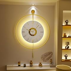 Scandinavian Dial Large Clock, Led Wall Clock for Living Room, Pendulum Wall Clock, Gold Metal item