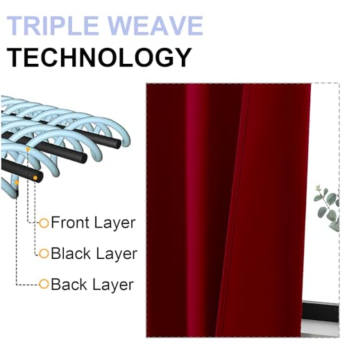 Simplebrand Ava Red Blackout Curtains for Bedroom 63 Inch Length 2 Panels Set, Nursery Thermal Insulated Energy Saving Rod Pocket Window Treatment Curtains Blackout Drapes, W40 x L63 Inch, Red