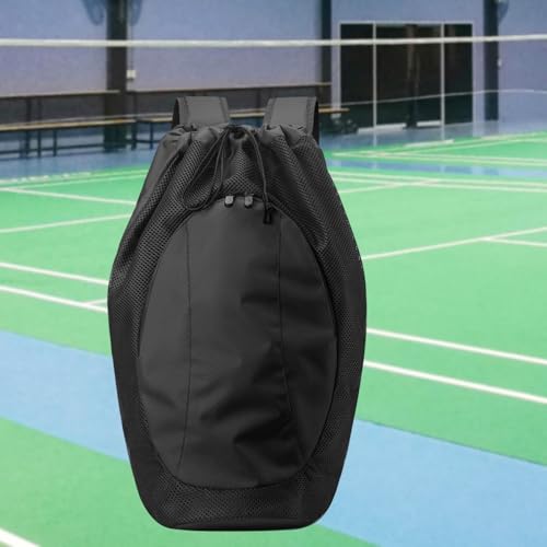 Drawstring Backpack with Mesh Compartment Nylon Sports Gym Bag Badminton Racket Bags for Dance Travel Swimming Women Men, Black4