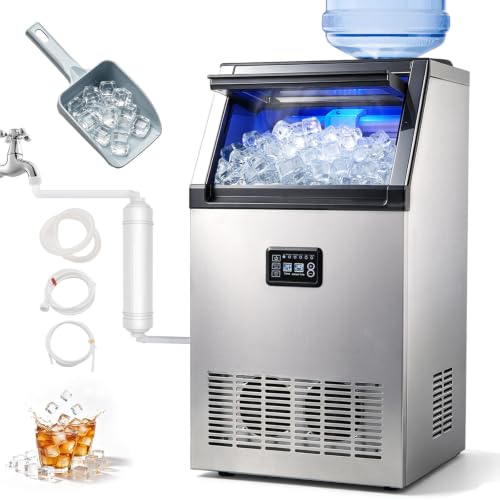 Image of Commercial Ice Maker 160lbs /24h, 2 Water Inlet, 30lbs Storage Bin