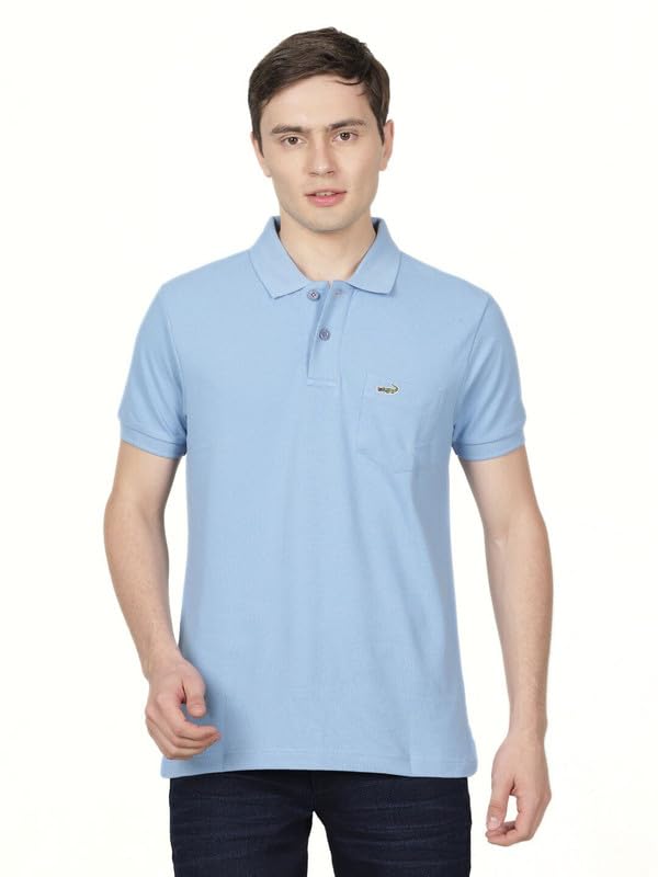 Image of CROCODILE Men's Solid Casual Wear T-Shirt | Polo Neck | Half Sleeves | Pull On | Regular