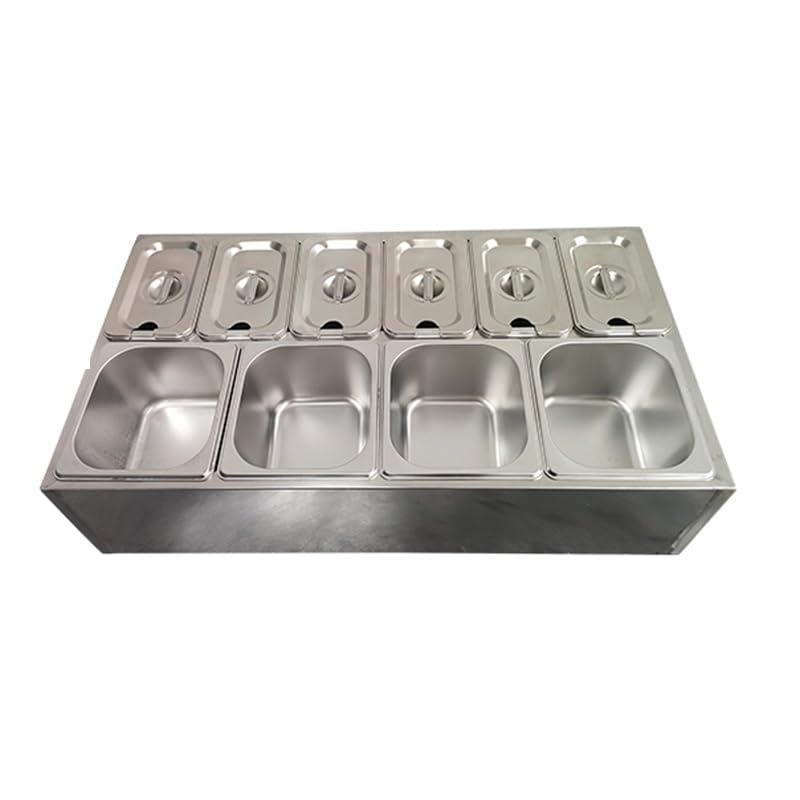 Gewürz-Organizer-Ständer aus Edelstahl, geneigter Halter mit Deckel, Löffel, Pizzastation, Buffet-Behälter-Set für Saucen, Zutaten, Küche, Silber-B
