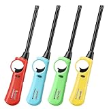 Ignitchef 4-Pack Refillable Utility Lighter Kit with Butane Included, Long Stem Lighter for Fireplace, Grill, BBQ, Candles & Camping, Adjustable Flame with Safety Lock & Visible Fuel Window