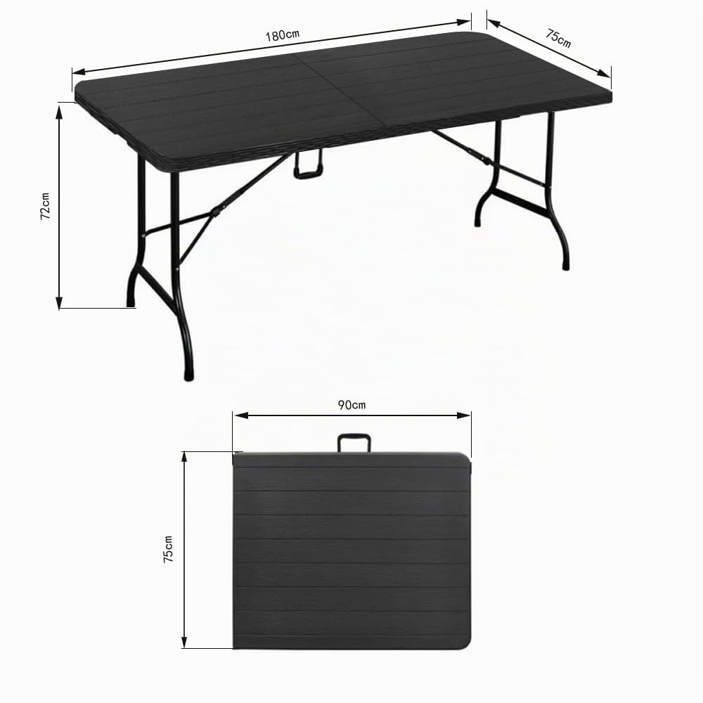 BOLLI Ensemble Table et Bancs Pliante - Table Rectangulaire de Jardin 8 Personnes - Ensemble Exterieur pour Jardin Terrasse et Balcon - Noir