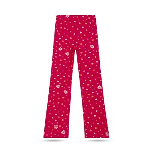 Image of T2F Girls Cotton Flared Leggings Pack of 3 | Soft Stretch Bootcut Pants for Kids | Printed Floral & Heart Designs | Multicolor Combo (2-14 Years
