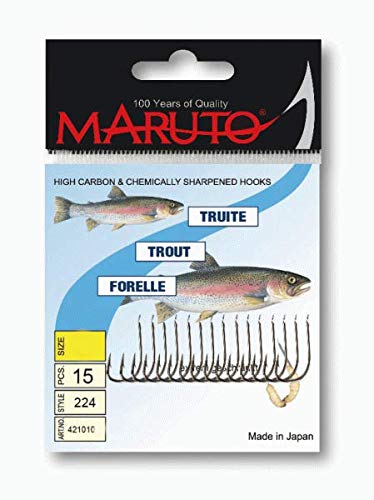 Maruto Bienenmadenhaken - 15 Angelhaken zum Forellenangeln, Forellenhaken, Einzelhaken für Forellen, Plättchenhaken, Größe:6 Cover