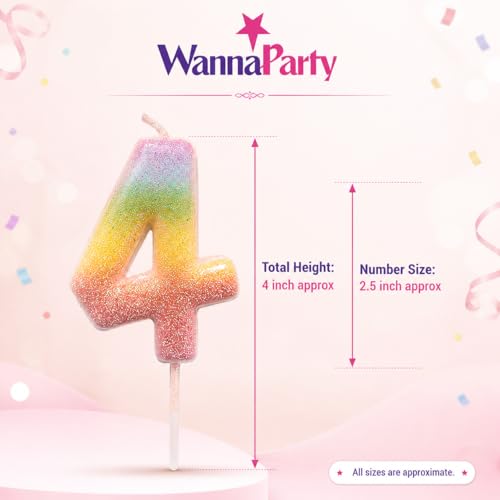 Image of Wanna Party Glitter Colorful 4th Birthday Candle, Number 4 Cake Candle Cake Toppers for Girl Women, Glitter Colorful Themed Party Decorations Supplies Birthday Gifts