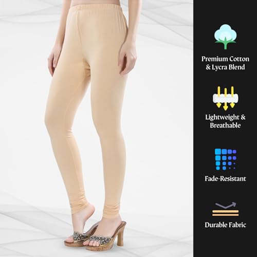 Image of TRASA Ultra Soft Cotton 4 Way Stretchable Churidar Solid Regular and Plus 20 Colours Leggings for Womens and Girls -Sizes :-M, L, XL, 2XL, 3XL, 4XL, 5XL, 6XL