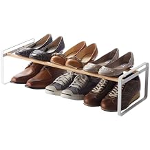 YAMAZAKI Home Plain Stackable Slim Shoe Rack, 7" - Steel - Holds Up To 4 Pairs Of Shoes Per Shelf