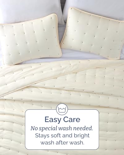 Image of Quilts King Size - Bedspread for King Size - Lightweight Comforter Set - Quilt Bedding Set for All-Seasons - Ultra Soft, Breathable & Comfy - Summer Coverlet with 2 Pillow Shams - 106 inch x 96 inch, Cream