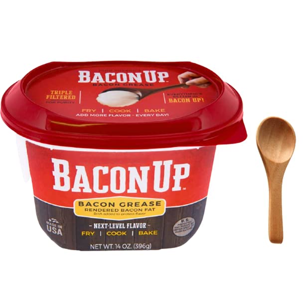 Bacon UpⓇ Bacon Grease for Cooking with Mini Spoon - 14 Ounce Tub of Authentic Bacon Fat for Cooking, Frying and Baking - Triple-Filtered for Purity, No Carbs, Gluten-Free and Shelf-Stable