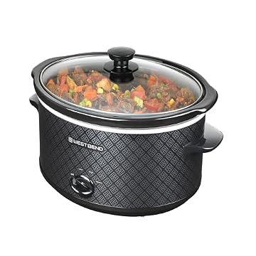 West Bend Slow Cooker 4-Quart Manual Crockery Style with Dishwasher Safe Oval Ceramic Crockpot and Glass Lid Two Temperature Settings Plus Keep Warm, 210-Watts, Black