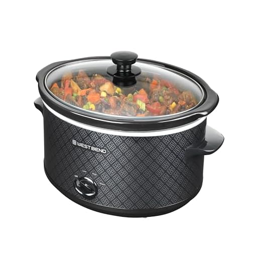 West Bend Slow Cooker 4-Quart Manual Crockery Style with Dishwasher Safe Oval Ceramic Crockpot and Glass Lid Two Temperature Settings Plus Keep Warm, 210-Watts, Black