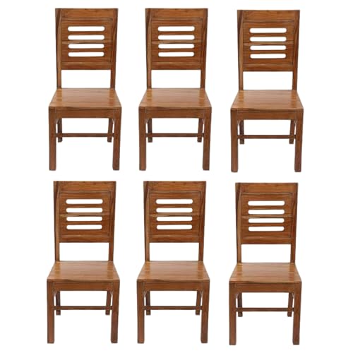 Image of Genuine Decor Solid Sheesham Wood Dining Chairs Set of 2 | Wooden Chairs for Dining Table, Living Room & Home Furniture - Natural Finish