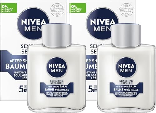 NIVEA MEN Sensitive Skin After Shave Balm, After Shave for Men with Sensitive Skin, No Drying Alcohol, Aftershave Instantly Soothes & Protects, Dermatologically-Tested Skin Care, 2 x 100 mL
