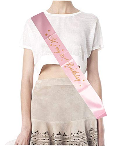 21St Birthday Sash And Tiara For Women - Fabulous Set: Glitter Sash + Floating Star Rhinestone Pink Premium Metal Tiara For Women, 21St Birthday Gifts For 21St Birthday Party #TOP4