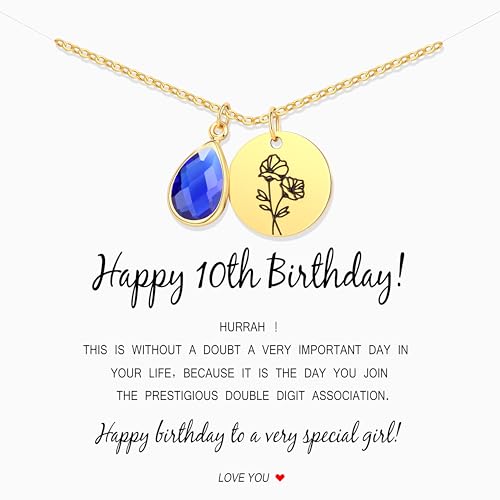 JoycuFF Birthday Gifts for Girls, Birthday Gifts for Her Birth Month Flower Birthstone Necklace 8 9 10 Year Old Happy Birthday Gifts for Girls