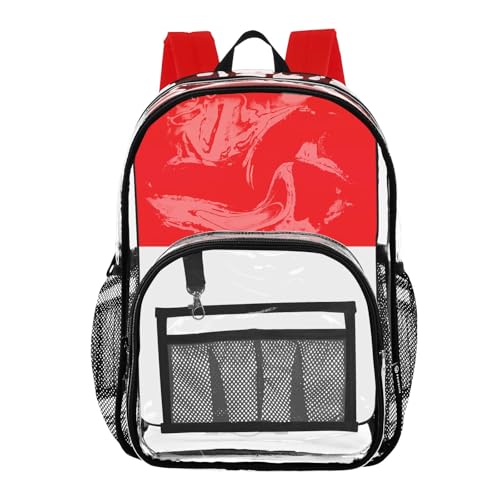 Kids Backpack Boys Girls Indonesia Flag Clear Bag for Women Travel See through Approved Bag