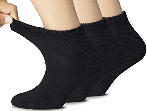 Hugh Ugoli Women's Diabetic Ankle Breathable Cotton Socks with Seamless Toe and Semi Cushion, 3 Pairs, Black, Shoe Size: 6-9