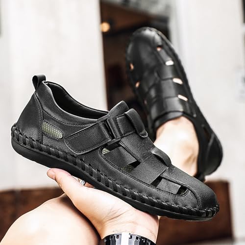 Men's Breathable Hand-Stitched Foot Cover Casual Beach Lazy PU Foreign Trade ls Men's Outdoor Shoes Black 452
