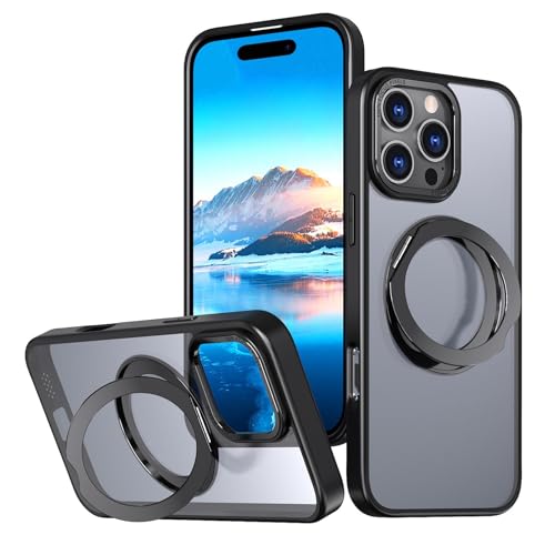 Coque MagSafe iPhone 16 Plus ultra-fine avec support magnétique rotatif 360 invisible noir mat
