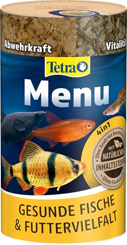 Tetra Menu Fischfutter - Hauptfuttermix mit 4 Spezialflocken in getrennten Kammern, abwechslungsreiches Futter für alle Zierfische, 250 ml Dose