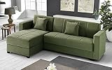 Sofá cama esquinero de 2 plazas – Tejido maya verde oscuro – Chaise longue izquierda – (225 x 158 x 86 cm)