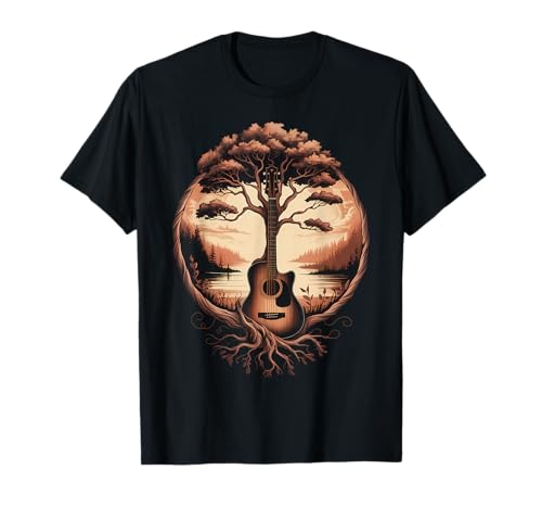 Funny Acoustic Guitar Tree Lake Guitarist Country Music Love T-Shirt