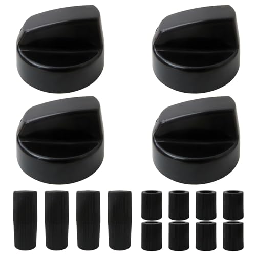 Smaeti 4 Pack Control Knobs,Approx. 1.65 Inch/ 42 Mm In Diameter And 1.02 Inch/ 26 Mm In Height with 12 Adapters for Oven/Stove/Range-Black
