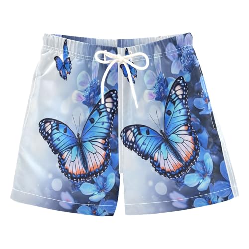 Boccsty Flowers Blue Butterfly Boys Swim Trunks Baby Kids Swimwear Summer Toddler Beach Board Shorts 2T