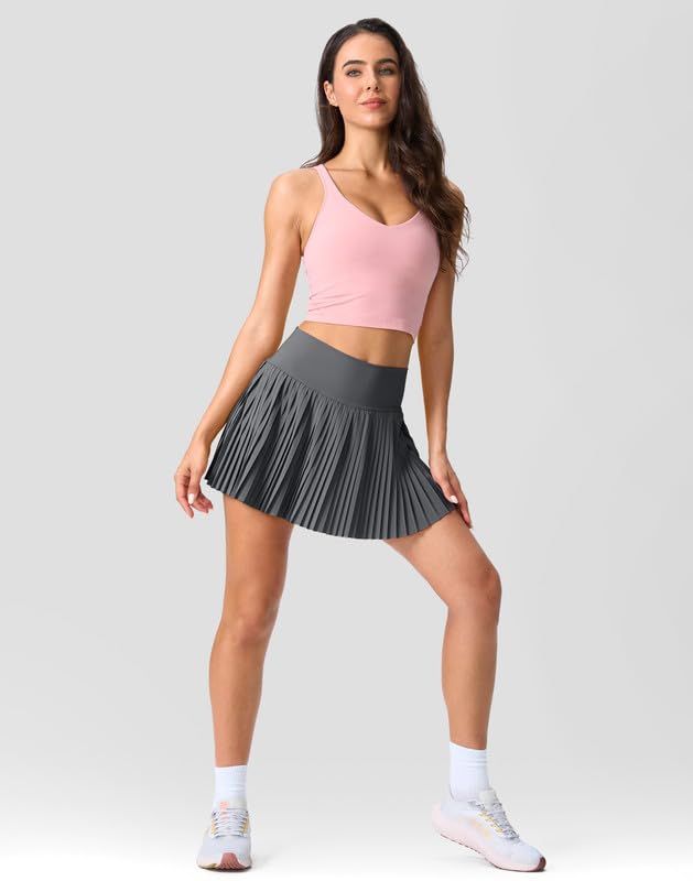 SANTINY Womens Pleated Tennis Skirt with Built-in Shorts & Pockets