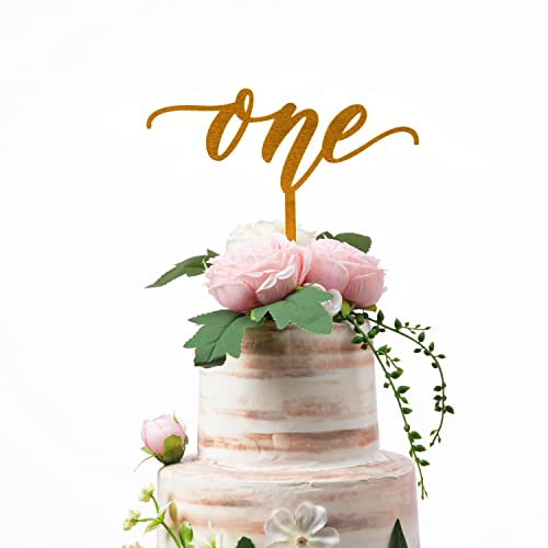 Cake Topper One Year Old One Cake Topper -Rustic Wood Cake Topper First Birthday Cake Topper - 1st Birthday - Smash Cake Topper - Birthday Decor - 1st Birthday Topper - Wood Cake Topper (GOLD)