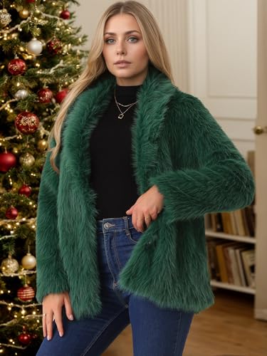 Seta T Women's Faux Fur Coat Long Sleeve Lapel Shaggy Fluffy Jackets with Pockets Fall Coats Winter Outwear2