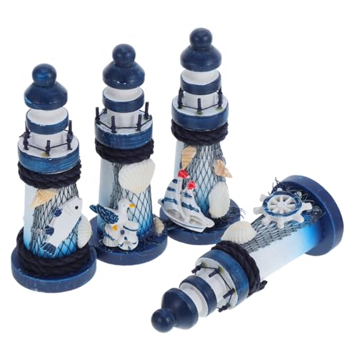 IMIKEYA 4 Stück Leuchtturm Holz Deko Natur klein Leuchtturmdeko Maritime Holz-Leuchtturm 13 cm Leuchtturmmodell Ornamente Tischdeko für Badezimmer Kinderzimmer Blumentopf