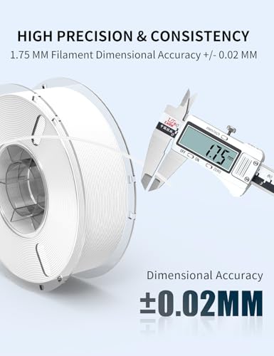 Image of RAMBERY White PLA+ 3D Printing Filament 1.75mm 1kg Spool, Toughness Upgraded 3D Printer Filament, Neatly Wound Fit Most FDM Printers