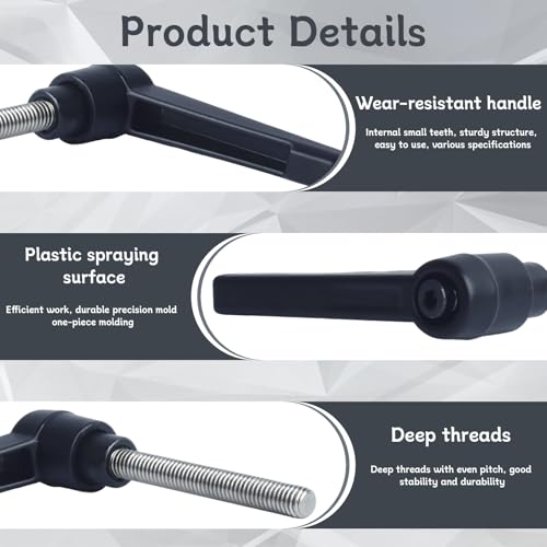 Image of Clamping Lever Handles with Quick Release Push Button Locking, 304 Stainless Steel M6 x 45mm Stud - Black (6 Pack)
