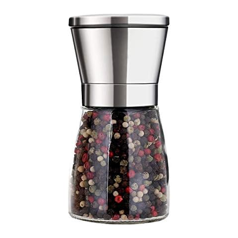 bonris Professional Stainless Steel Salt Shaker + Pepper and Salt Grinder with Adjustable Coarseness Cover