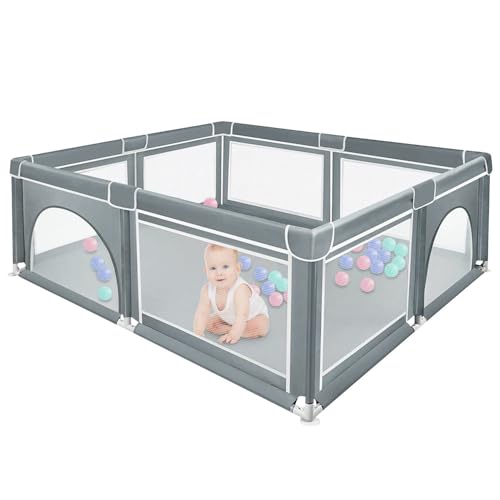 MUL-BOUTIQUE corral para bebe con bolsa de almacenaje, 150 x180 x 66 cm,Parques infantiles bebes con funda de tela transpirable, Adecuado para sala de estar, dormitorio (Gris Oscuro)