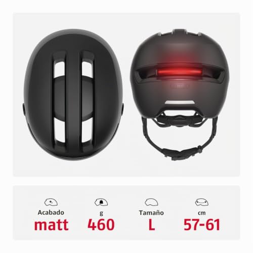 Miniatura 3 de Casco Urbano Hud-Y Ace De Abus: Elegante Casco De Bicicleta Con Visera Y Luz Trasera Led Recargable Magnética, Para Hombre Y Mujer, Negro, Talla L.