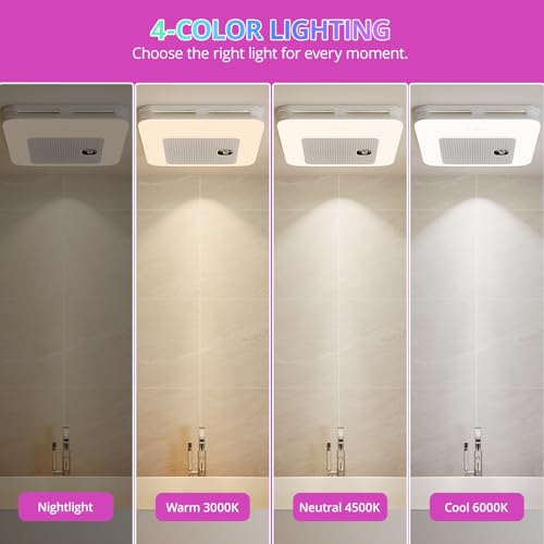 Ventilador de Extracción para Baño VallisCo con Altavoz Bluetooth, Luz RGB y Control Remoto, Ventilador Silencioso de Techo de 230 CFM, 3 Modos Dinámicos de Luz RGB, Iluminación Dimmable de 3000K–6000K, Luz Nocturna, Instalación Dual miniatura 6