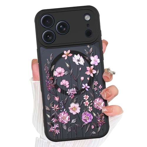 Coque iPhone 17 Pro MagSafe transparente antichoc avec motif fleurs sauvages