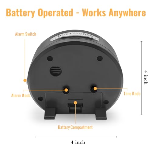 Image of Lamisola 4 Inch Alarm Clock for Bedrooms, Small Analog Desk Clock, Black | Battery Operated Bedside Clock for Bedroom Bathroom Home Nightstand Shelf, Night Light Snooze, Minimalist Clocks for Seniors