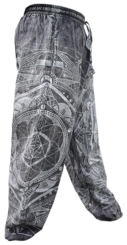 Gheri Mens Stone Washed Boho Print Harem Trousers Elastic Waist Beach Pants3